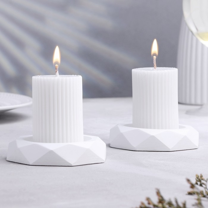 Подсвечник Подсвечник "Грани", набор 2 шт, 2,3х10 см, перламутр