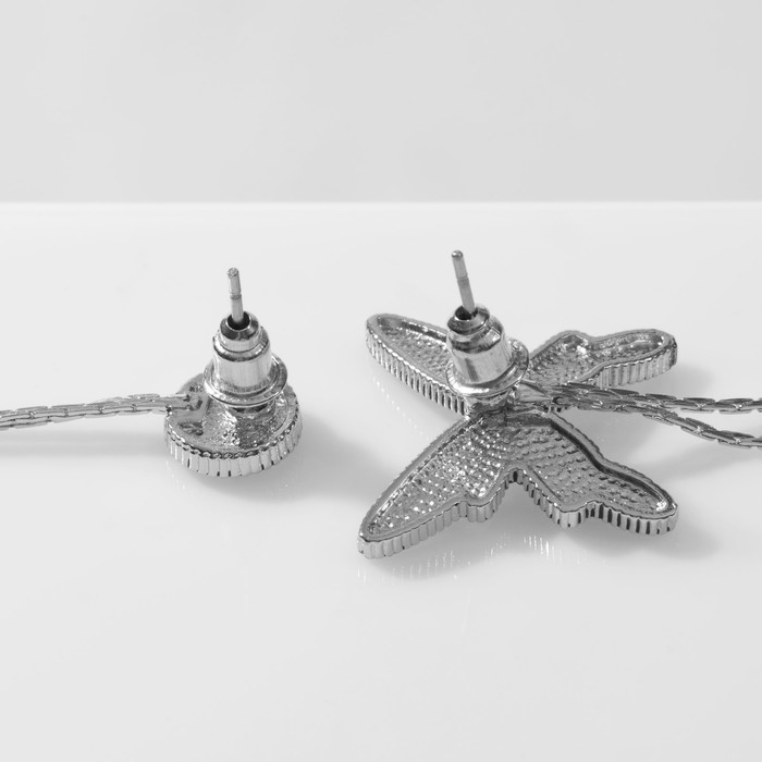 Серьги висячие со стразами &laquo;Бабочка&raquo; и круг, цвет чёрно-белый в серебре