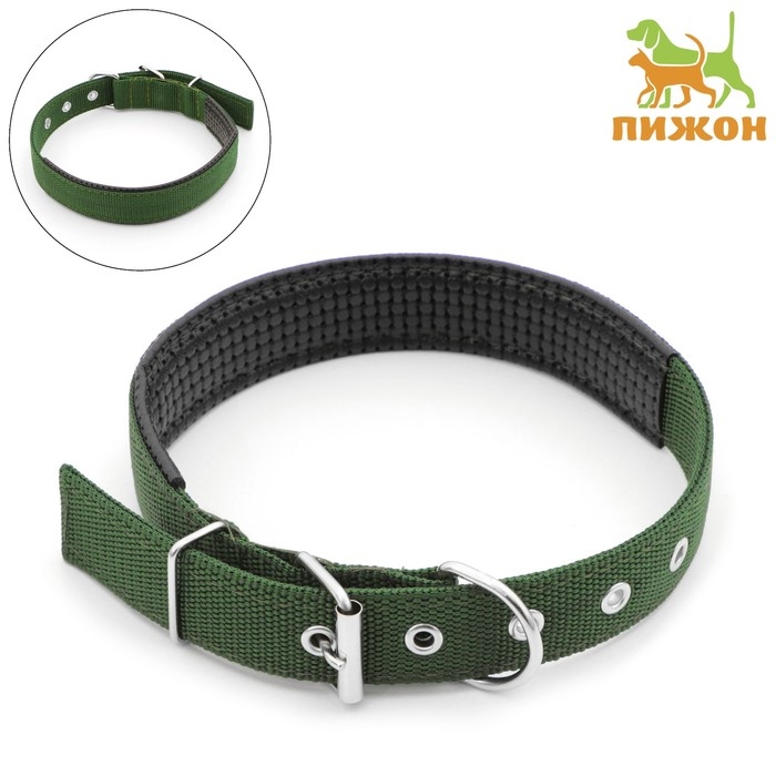 Ошейник "Комфорт" комбинированный, 58 х 3 см, ОШ 45-52 см, тёмно-зелёный