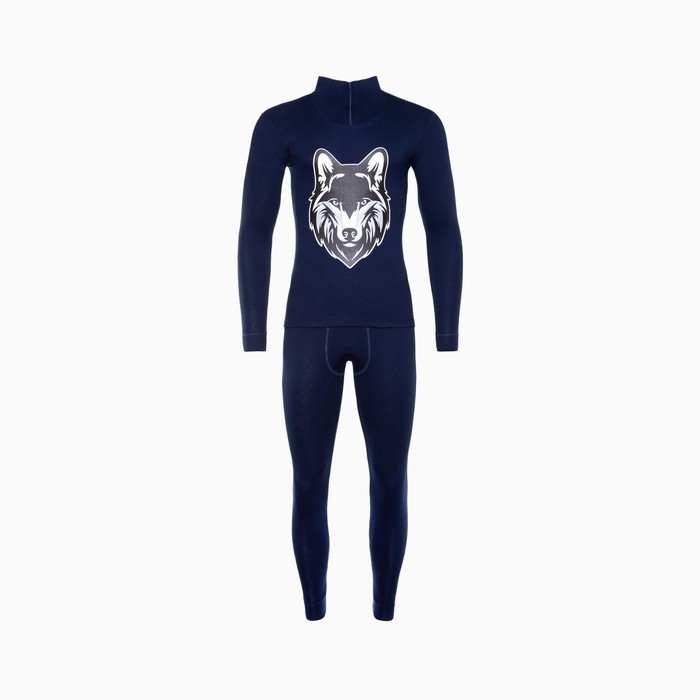 Термобельё мужское НАЧЁС (фуфайка, кальсоны) принт волк, цвет тёмно-синий, размер 52