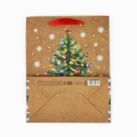 Пакет подарочный новогодний крафтовый вертикальный &laquo;С Новым годом&raquo;, ёлка, MS 18 х 23 х 10 см, Новый год