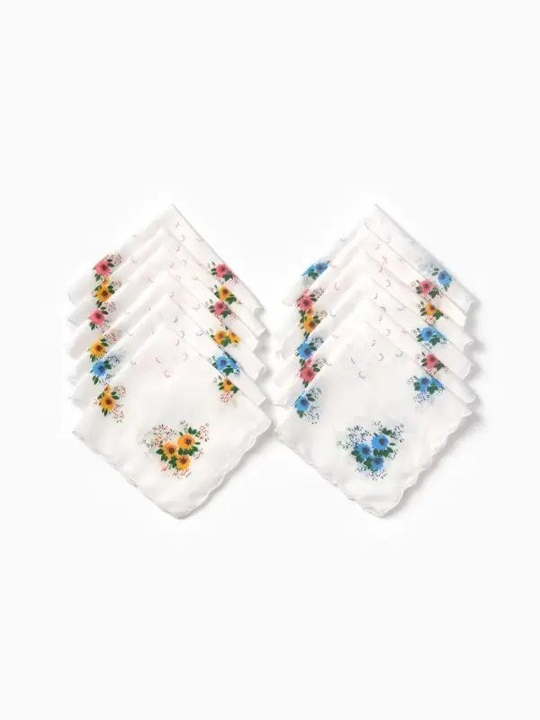 Платки носовые женские Экономь и Я "Полянка" 30*30 см, (набор 12 шт), рис. МИКС,100% пэ