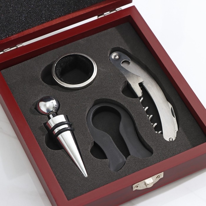 Набор для вина Доляна &laquo;Президент&raquo;, 4 предмета: открывашка, пробка, кольцо, резец для фольги