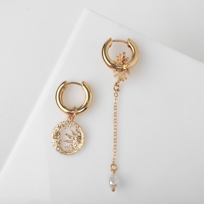 Серьги со съёмным элементом &laquo;Трансформер&raquo; солнце, цвет белый в золоте