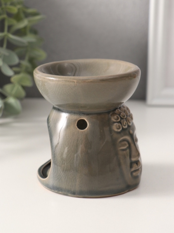 Аромалампа керамика "Лик Будды" серая 8х8х9 см