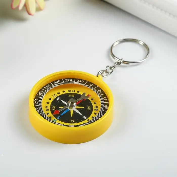 Брелок для ключей на кольце &laquo;Круглый&raquo;, с компасом, пластик, 4.5&times;4.5&times;1 см, МИКС