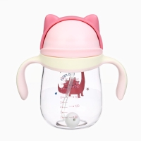 Поильник детский M&B &laquo;Котик&raquo; с трубочкой, от 9 мес., 280 мл., цвет молочно-розовый