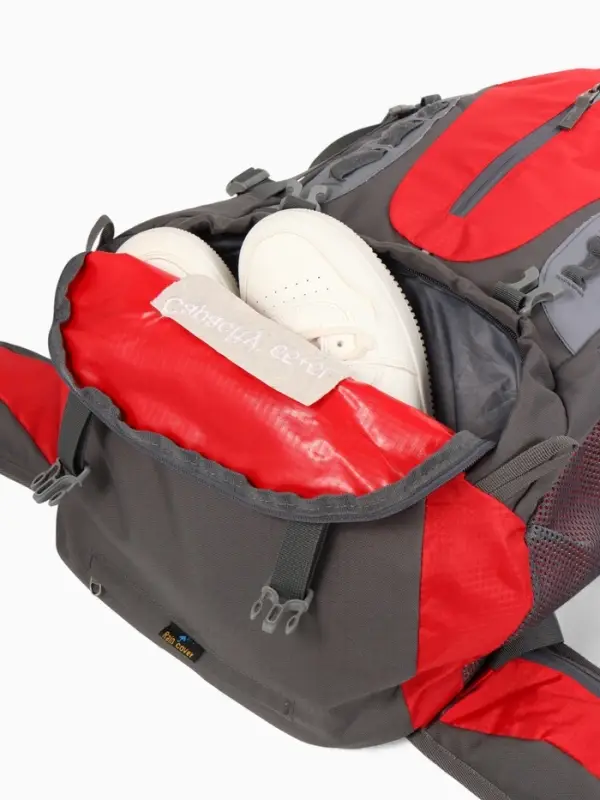 Рюкзак тур 65+5л, 30*20*53, отдел на шнурке, 5нар+2вн кармана, цвет красный