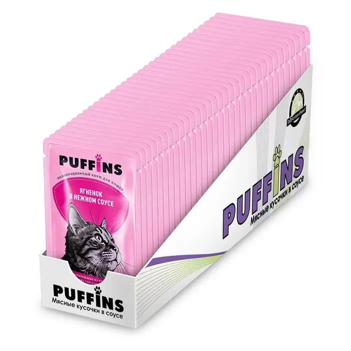 Влажный корм "Puffins" для кошек, ягненок в соусе, 75 г