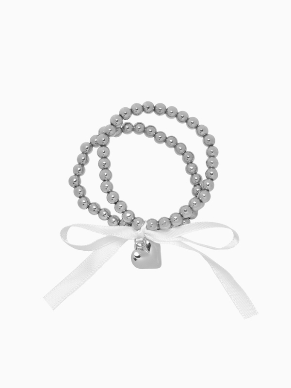 Браслет жемчуг &laquo;Сердеко&raquo; на резинке, бантик, цвет белый в серебре