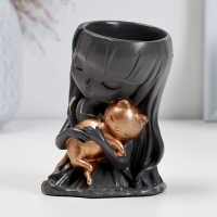 Кашпо фигурное "Девочка с котом" серое-бронза, 10см Кашпо фигурное "Девочка с котом" серое-бронза, 10см