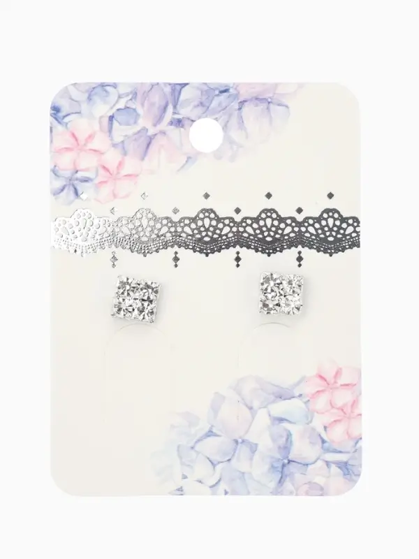 Серьги со стразами "Квадрат" 6*6мм, цвет белый в серебре