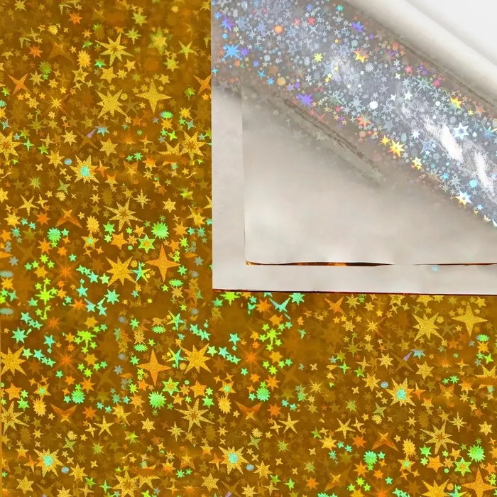Пленка голографическая, &laquo;Звёздное небо&raquo;, золотая, 70 см &times; 1 м