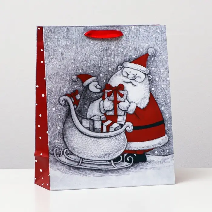 Пакет ламинированный "Дед мороз и пингвинёнок", 26 x 32 x 12 см