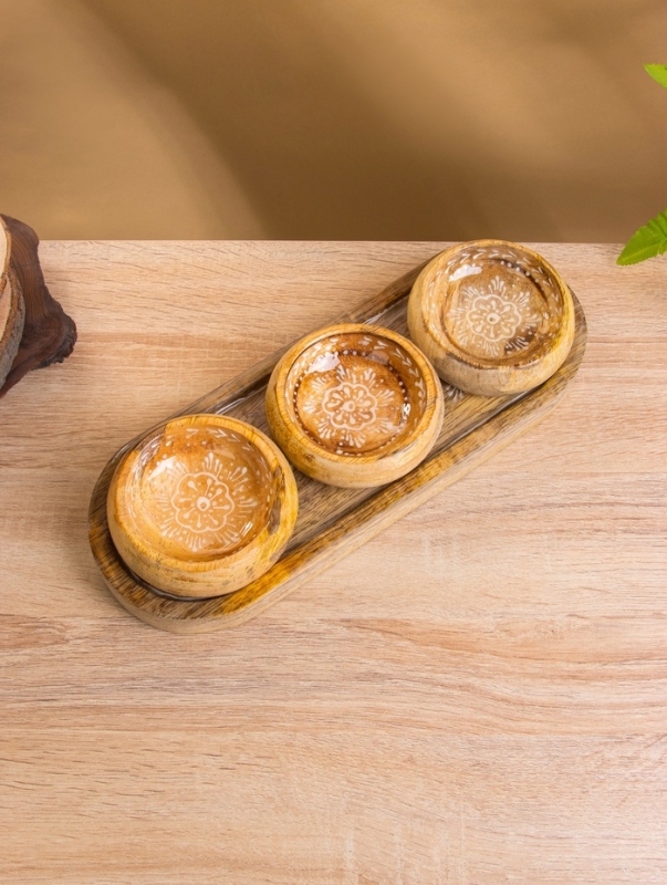 Набор розеток на подносе "Пряник" (3 шт) дерево манго 33,5х13х6,5 см