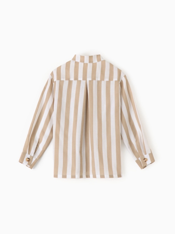 Рубашка для мальчика, MINAKU: Eco style, цвет бежевый/полоска, рост 134 см
