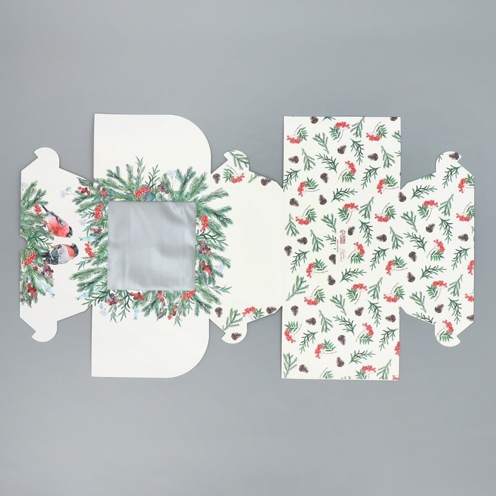 Коробка для капкейков складная с двусторонним нанесением &laquo;Снегири&raquo;, 16 х 16 х 10 см, Новый год