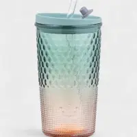 Стакан с трубочкой "Спектр" 500 мл, 8х8х16 см, силиконовая крышка, зеленый