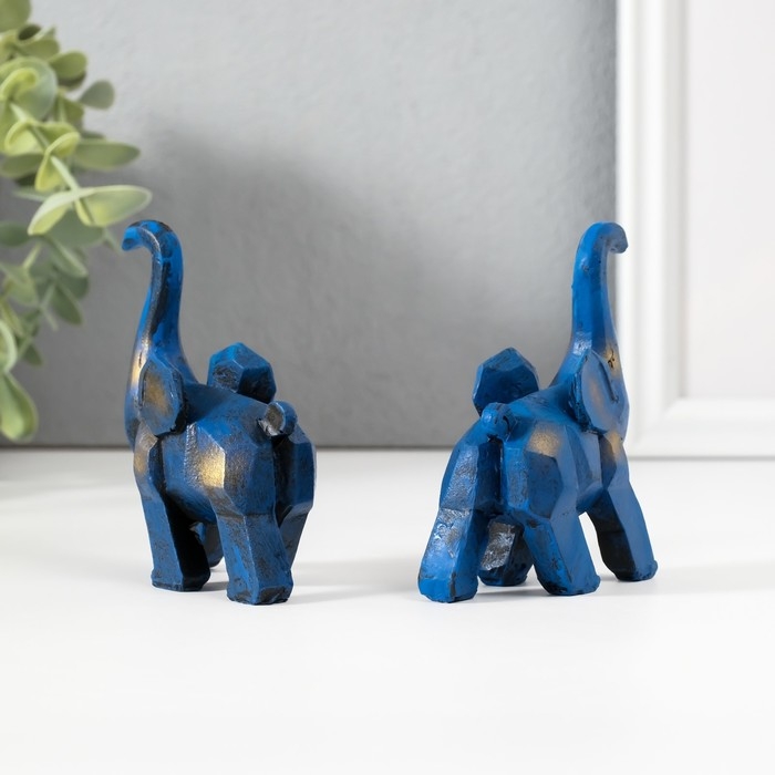 Сувенир полистоун "Синий слон" набор 2 шт 3х8х8,5 см
