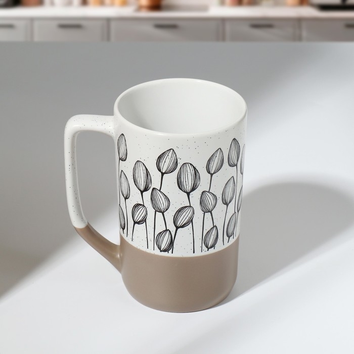 Кружка керамическая &laquo;Цветы&raquo;, 500 мл, цвет белый