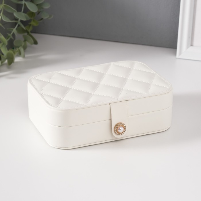 Шкатулка кожзам для украшений Шкатулка кожзам для украшений "Стёганная. Ромбы" белая 11х16х5 см