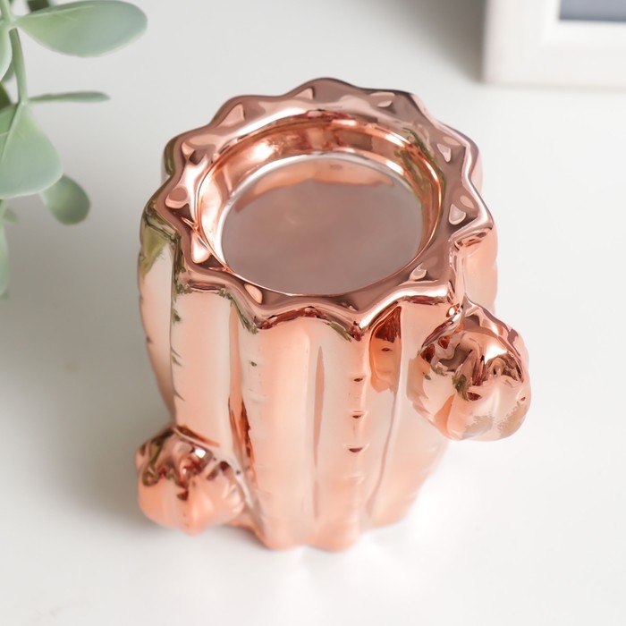 Подсвечник керамика на 1 свечу "Кактус" d-4 см золото 7,5х7,5х6,8 см