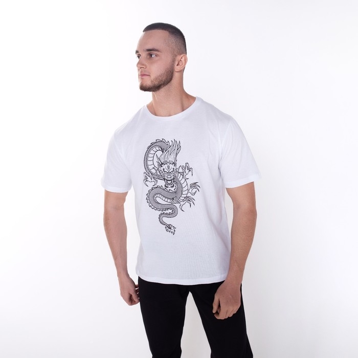 Футболка мужская &laquo;Дракон&raquo;, цвет белый/принт чёрный, размер 48