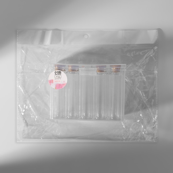 Набор баночек для хранения бисера, d=2.2 &times; 8 см, 15 шт., в контейнере, 11.8&times;7.8&times;8.6 см