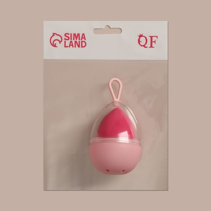 Скошенный спонж для макияжа &laquo;Капля&raquo;, 6 &times; 4,5 см, увеличивается при намокании, в футляре, цвет ярко-розовый