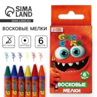 Мелки восковые 6 цветов в коробке &laquo;БукиБяки&raquo;