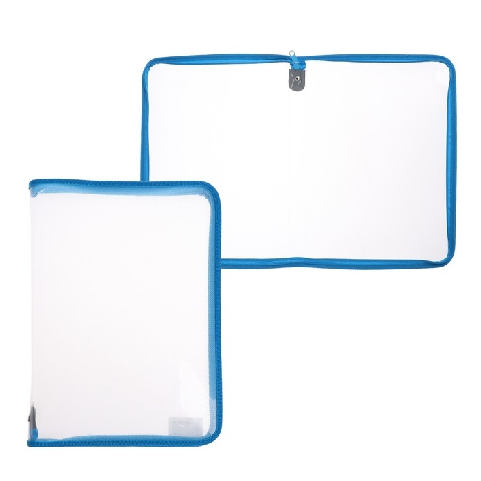 Папка пластиковая А4, 325 х 230 х 25 мм, молния вокруг, Calligrata "Офис", ПМ-А4-01, 0.5 мм, прозрачная, голубая