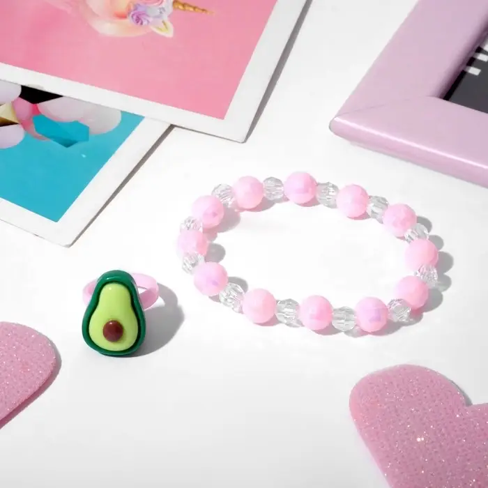 Набор детский &laquo;Выбражулька&raquo; 2 предмета: кольцо, браслет, авокадо, цветной