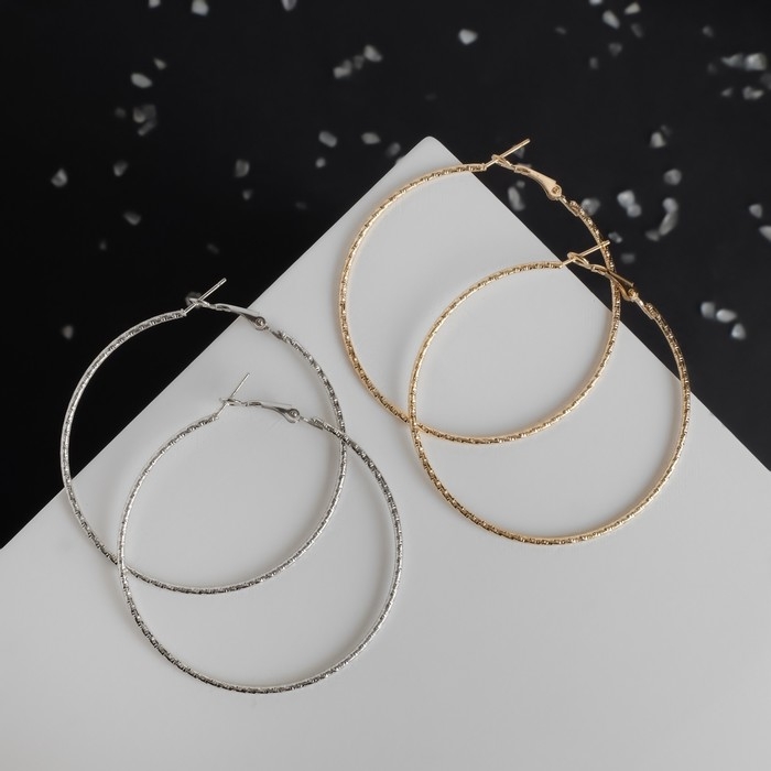 Серьги-кольца «Рельеф», цвет МИКС, d=5,7 см Серьги-кольца «Рельеф», цвет МИКС, d=5,7 см