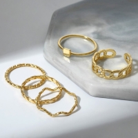 Кольцо набор 5 штук &laquo;Идеальные пальчики&raquo; геометрия, цвет белый в золоте