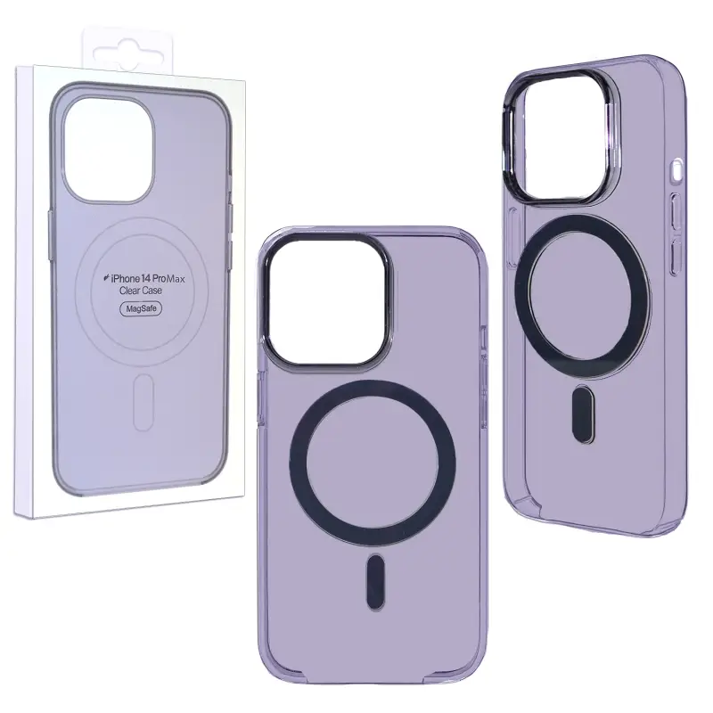 Чехол 14 Pro Max Clear Case Purple (MagSafe + анимация NFC Clear) ORG