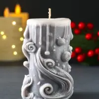 Свеча новогодняя столбик "Волшебство" серый