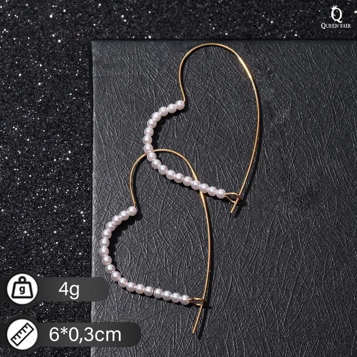 Серьги с жемчугом &laquo;Сердечки&raquo; незакрытые, цвет белый в золоте