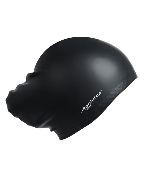 Шапочка для плавания силиконовая для длинных волос, цвет черный