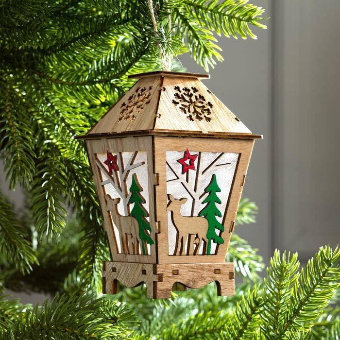 Ёлочная игрушка &laquo;Фонарь с оленем&raquo;, от батареек, свечение тёплое белое