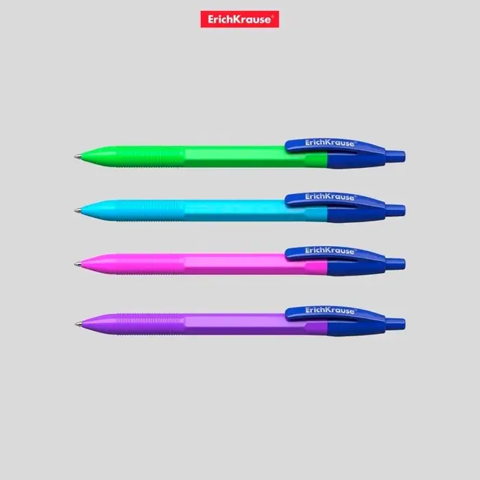 Ручка шариковая автоматическая ErichKrause R-301 Neon Matic, узел 0.7 мм, чернила синие, длина линии письма 2000 метров, МИКС