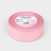 Лента репсовая 40мм*25&plusmn;1ярд(23м&plusmn;1м) серебряные нити №004 светло-розовый АУ