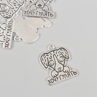 Металлический элемент, декоративная подвеска &laquo;Пёсик: Хочу гулять&raquo; набор 5 шт 2,1х2,5 см