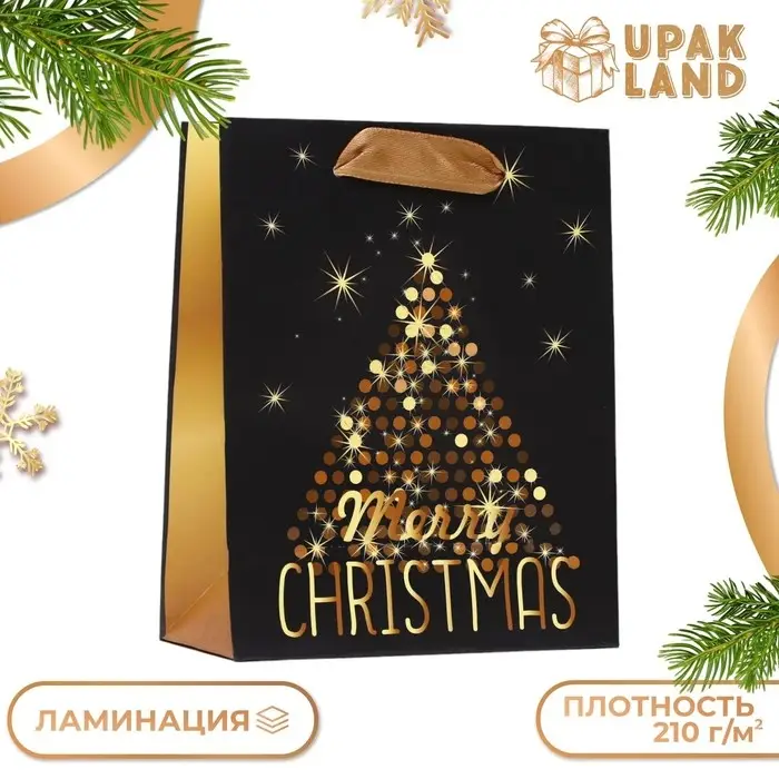 Пакет ламинированный &laquo;Золотой Merry Christmas&raquo; 11.5&times;14.5&times;6 см