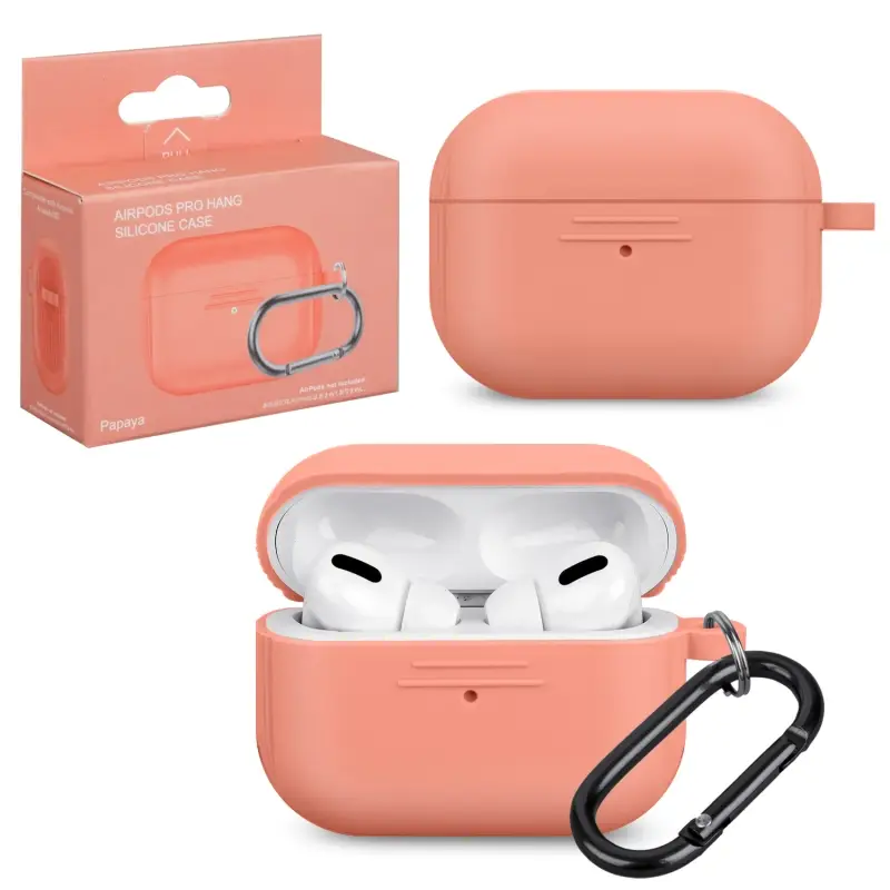 Чехол APods Pro Hang Silicon Сase с карабином  LE papaya