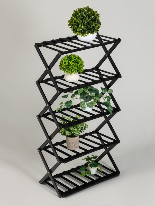 Подставка для цветов Greengo, 5 полок, 50 &times; 25 &times; 89 см, напольная, бамбук, чёрная