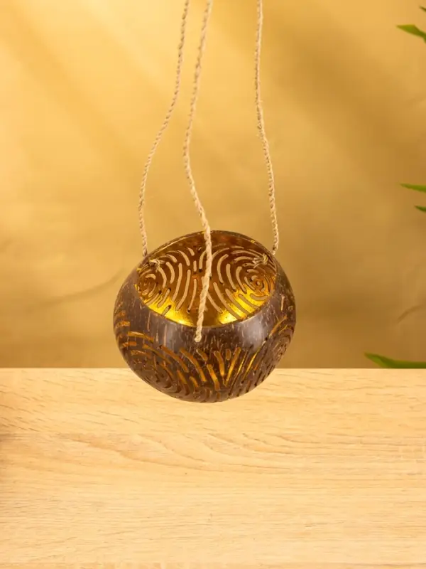 Подсвечник подвесной из кокоса, 9-12 см, коричневый