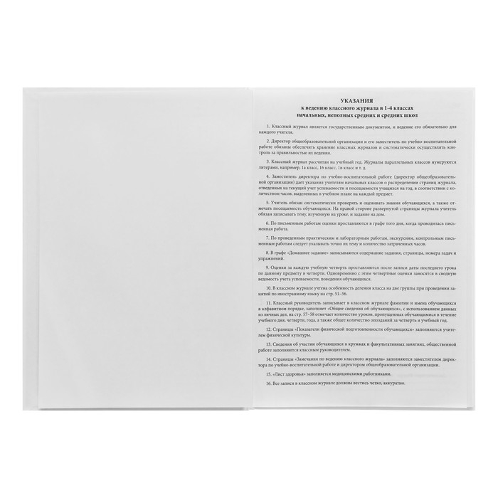 Классный журнал для 1-4 классов А4, 96 листов, твёрдая обложка, белый блок
