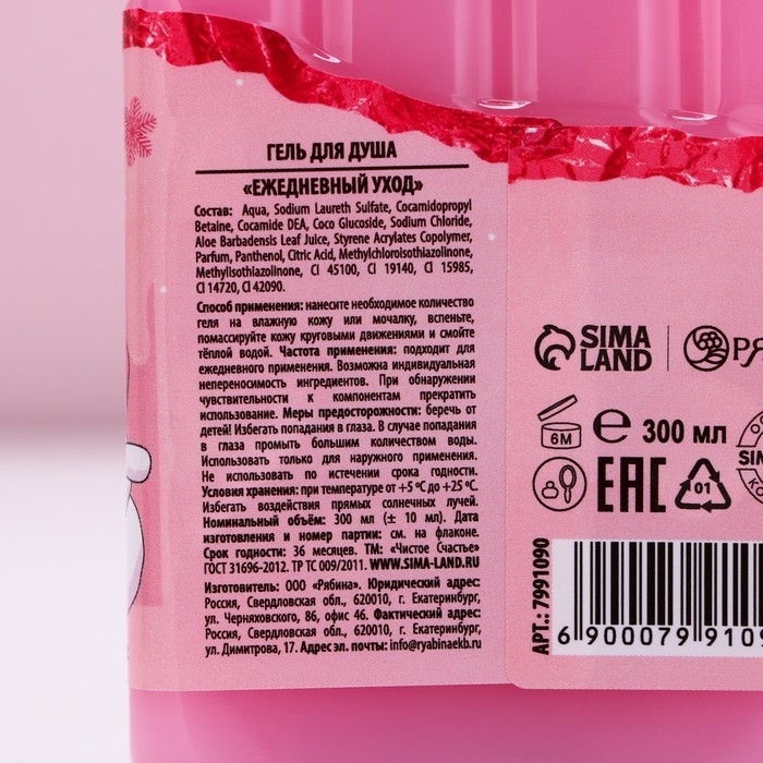 Гель для душа &laquo;Привет, Новый Год!&raquo;, 300 мл, аромат молочного шоколада, ЧИСТОЕ СЧАСТЬЕ