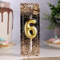 Свеча в торт &laquo;Европейская&raquo;, цифра 6, 6 см, золото