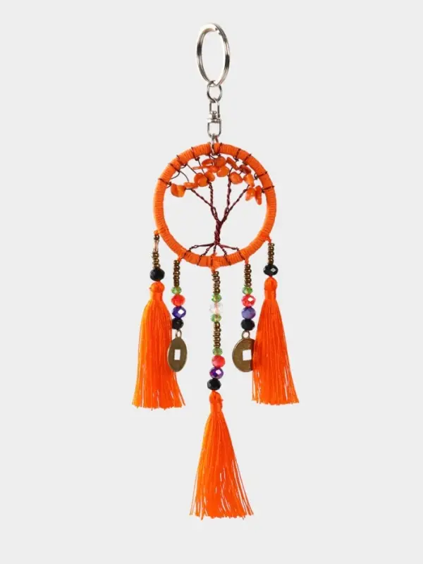Брелок ловец снов "Древо" 19 см, цв. оранжевый